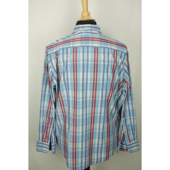 Mizzen + Main Blue Red Plaid Button Up Mens Shirt Standard Fit Sz L - Picture 5 of 6
